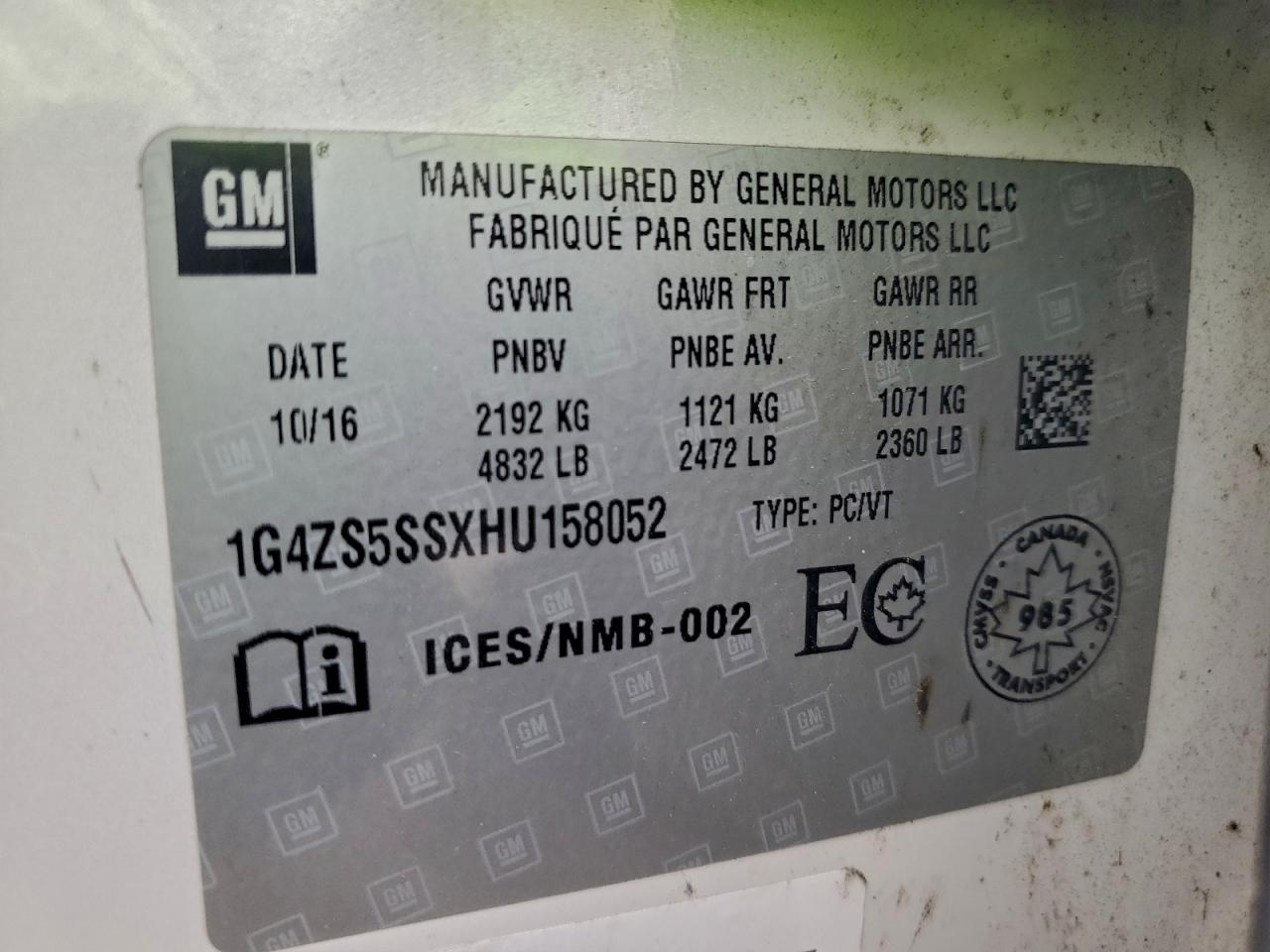 2017 Buick Lacrosse Premium VIN: 1G4ZS5SSXHU158052 Lot: 94643125