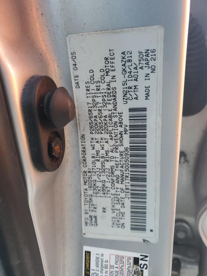 2005 Toyota 4Runner Limited VIN: JTEBT17R150050936 Lot: 90669505