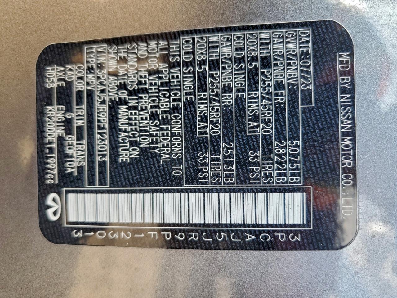 2023 Infiniti Qx55 Luxe VIN: 3PCAJ5JR9PF123013 Lot: 93160085