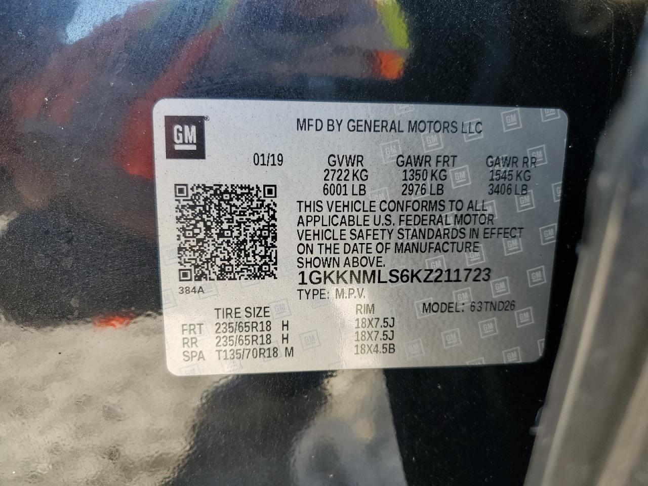 2019 GMC Acadia Slt-1 VIN: 1GKKNMLS6KZ211723 Lot: 91526905