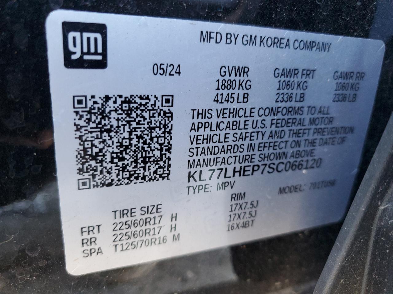 2025 Chevrolet Trax 1Lt VIN: KL77LHEP7SC066120 Lot: 90919435