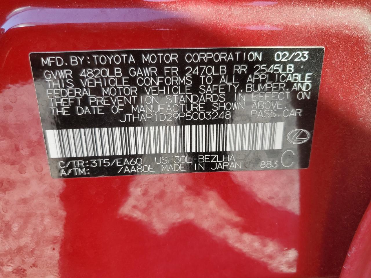 2023 Lexus Is 500 F Sport VIN: JTHAP1D29P5003248 Lot: 91082195