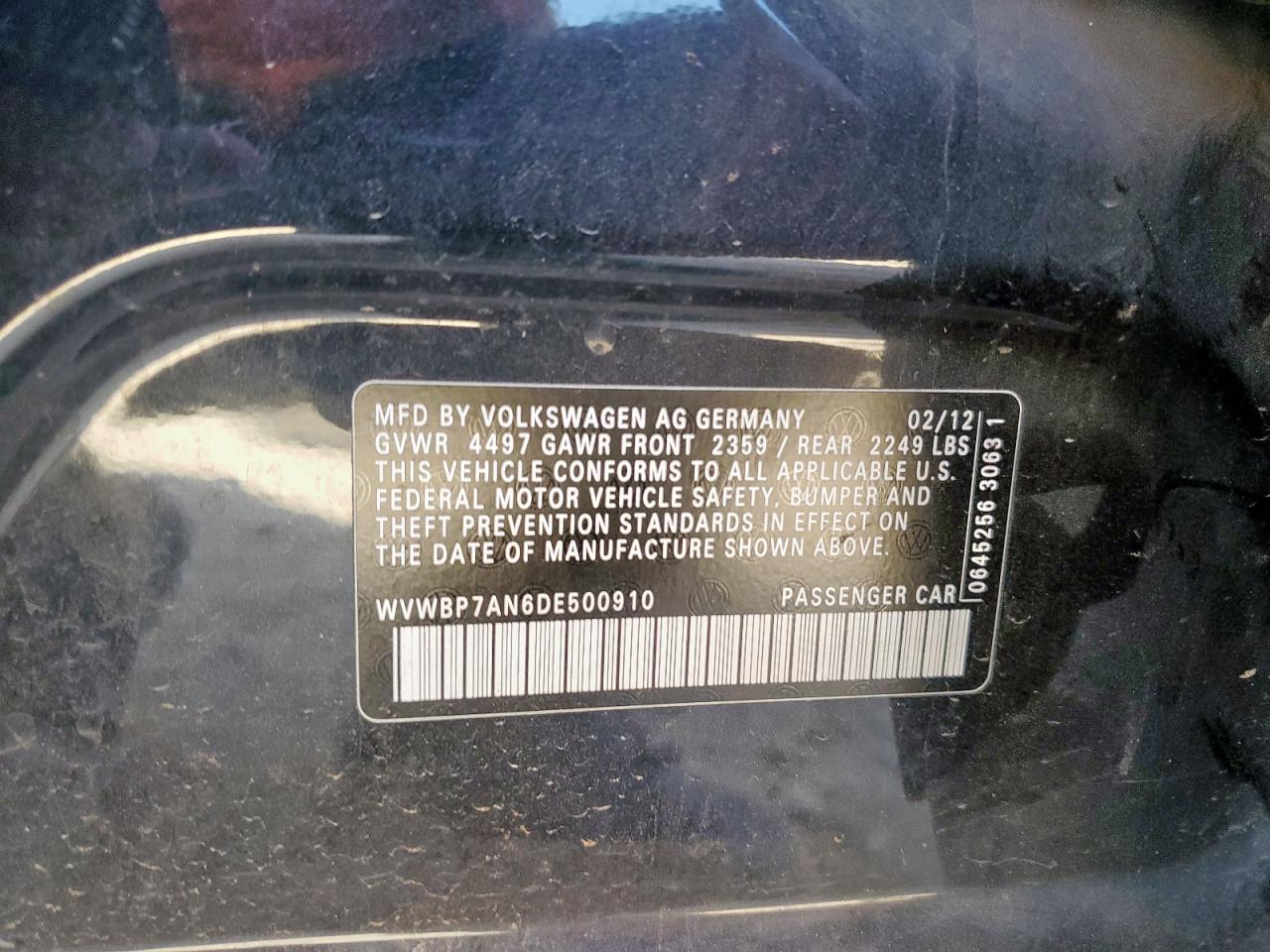 2013 Volkswagen Cc Sport VIN: WVWBP7AN6DE500910 Lot: 92064645