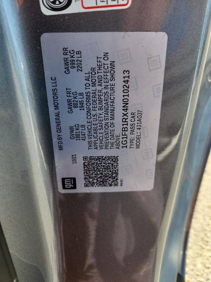 2022 Chevrolet Camaro Ls VIN: 1G1FB1RX4N0102413 Lot: 92944345