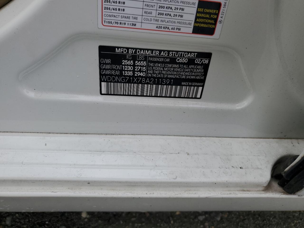 2008 Mercedes-Benz S 550 VIN: WDDNG71X78A211391 Lot: 92855955