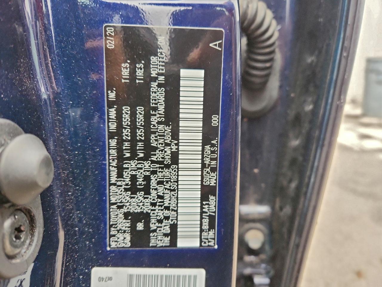 2020 Toyota Highlander Platinum VIN: 5TDFZRBH2LS018959 Lot: 94449655