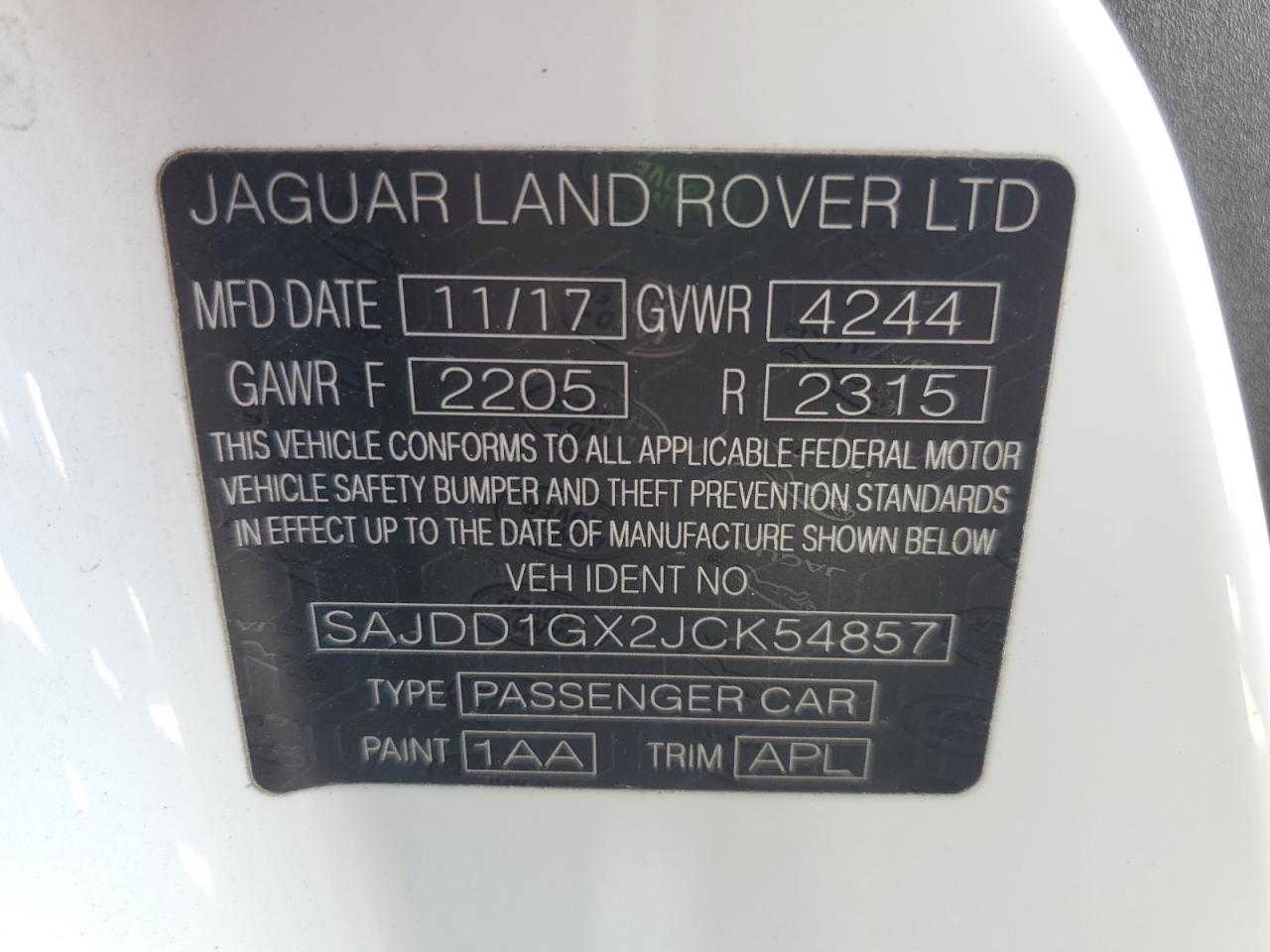 2018 Jaguar F-Type VIN: SAJDD1GX2JCK54857 Lot: 92034405