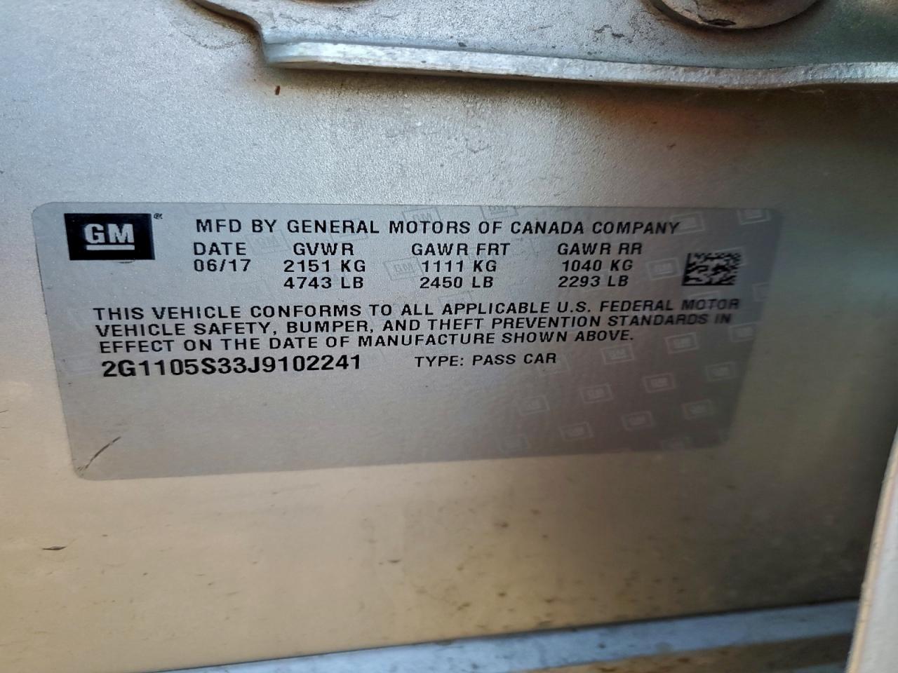 2018 Chevrolet Impala Lt VIN: 2G1105S33J9102241 Lot: 91611155