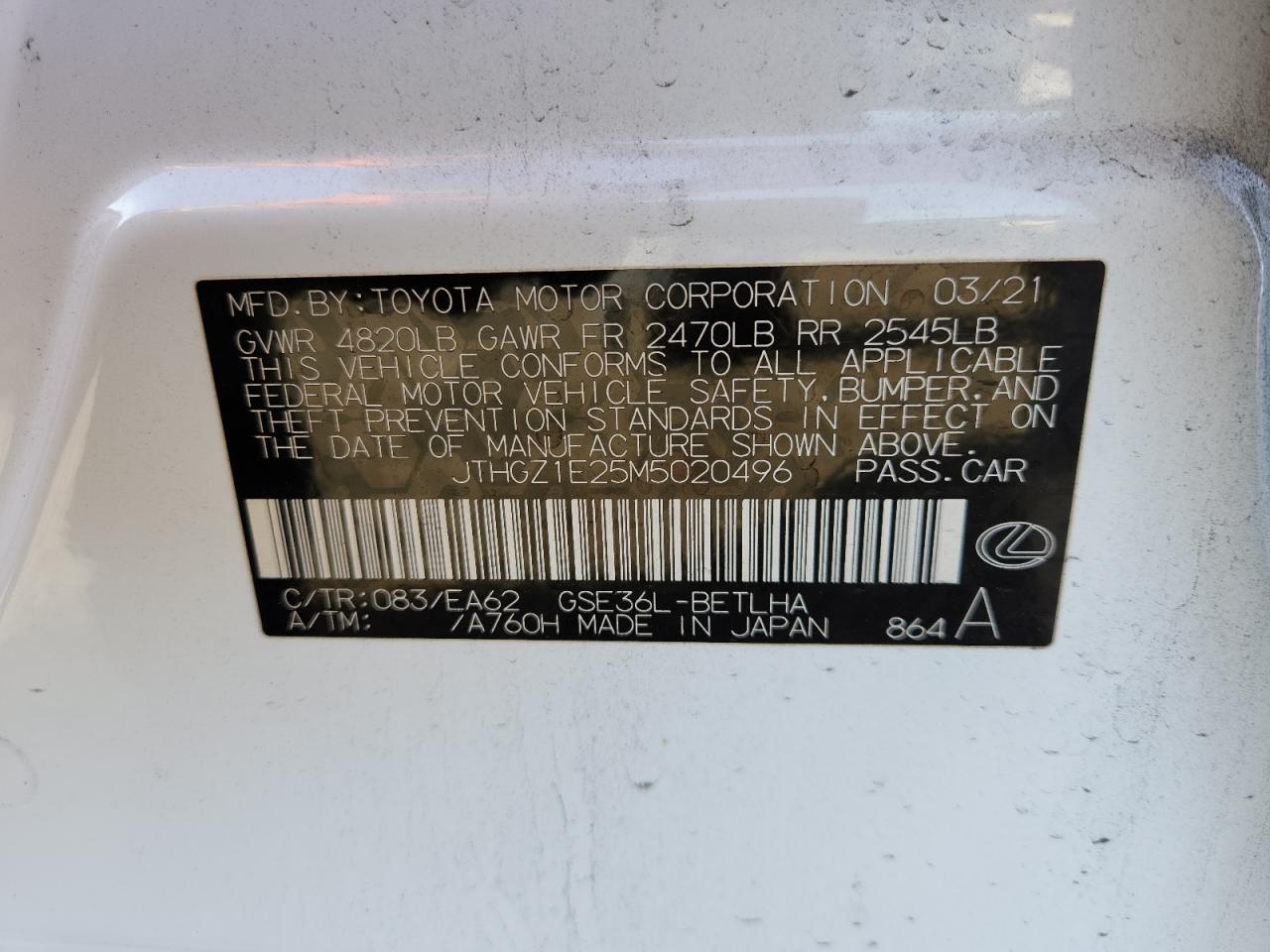 2021 Lexus Is 350 F Sport VIN: JTHGZ1E25M5020496 Lot: 93238815