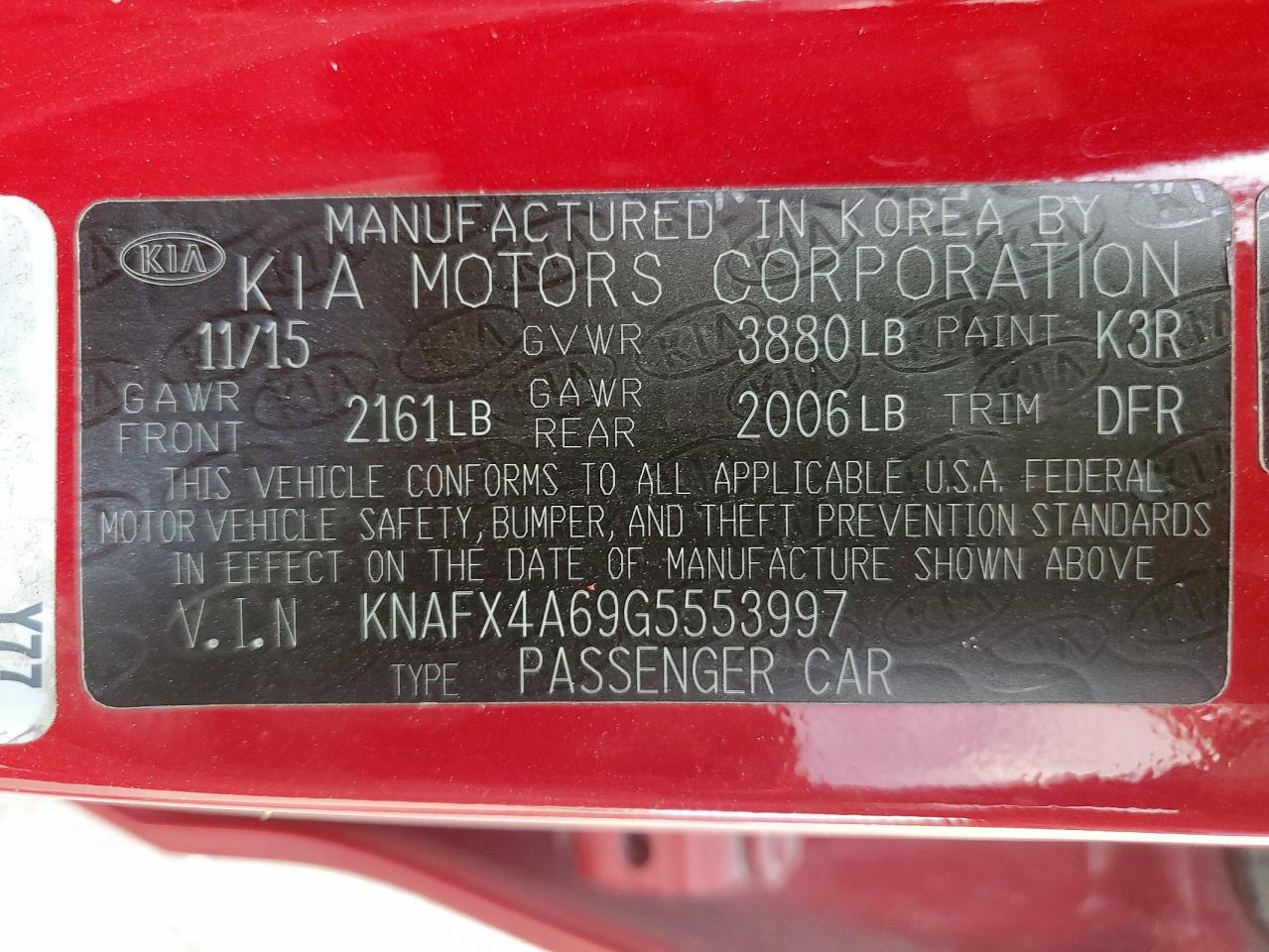 2016 Kia Forte Lx VIN: KNAFX4A69G5553997 Lot: 92848785