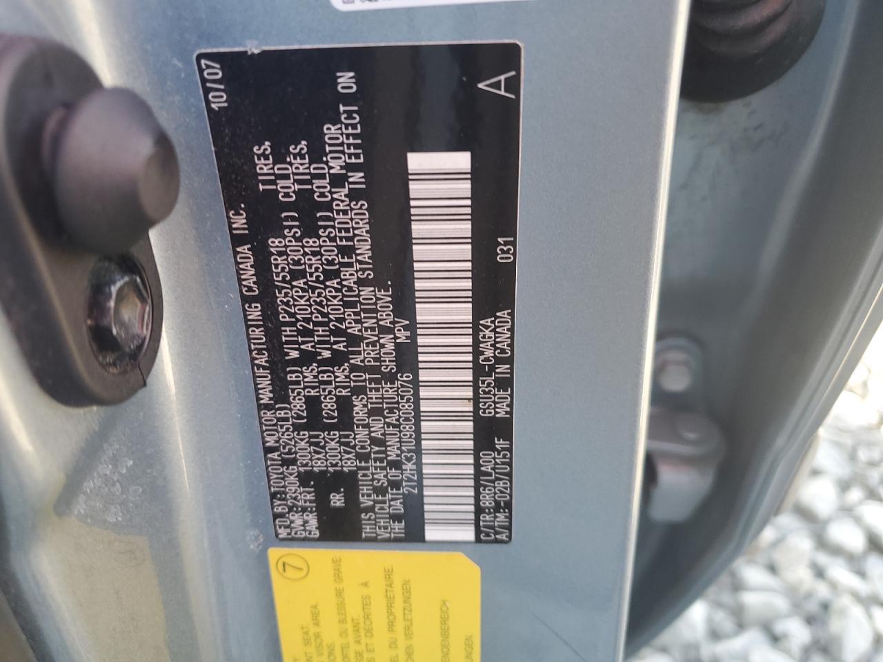 2008 Lexus Rx 350 VIN: 2T2HK31U98C085076 Lot: 91648015