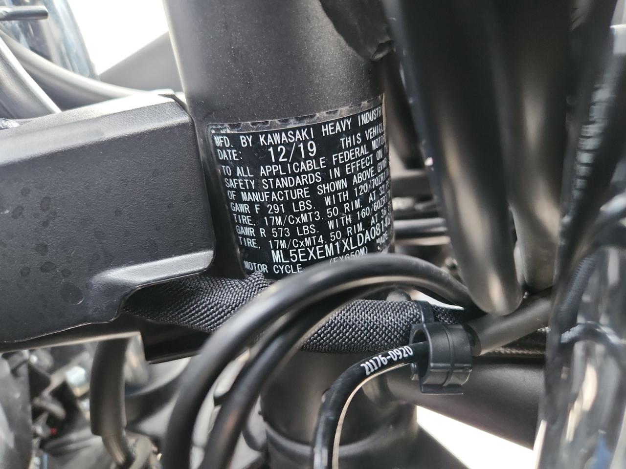 2020 Kawasaki Ex650 M VIN: ML5EXEM1XLDA08148 Lot: 92119015