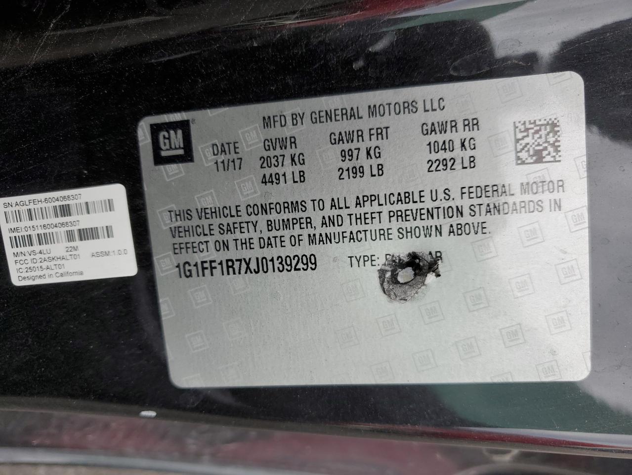 2018 Chevrolet Camaro Ss VIN: 1G1FF1R7XJ0139299 Lot: 92182325