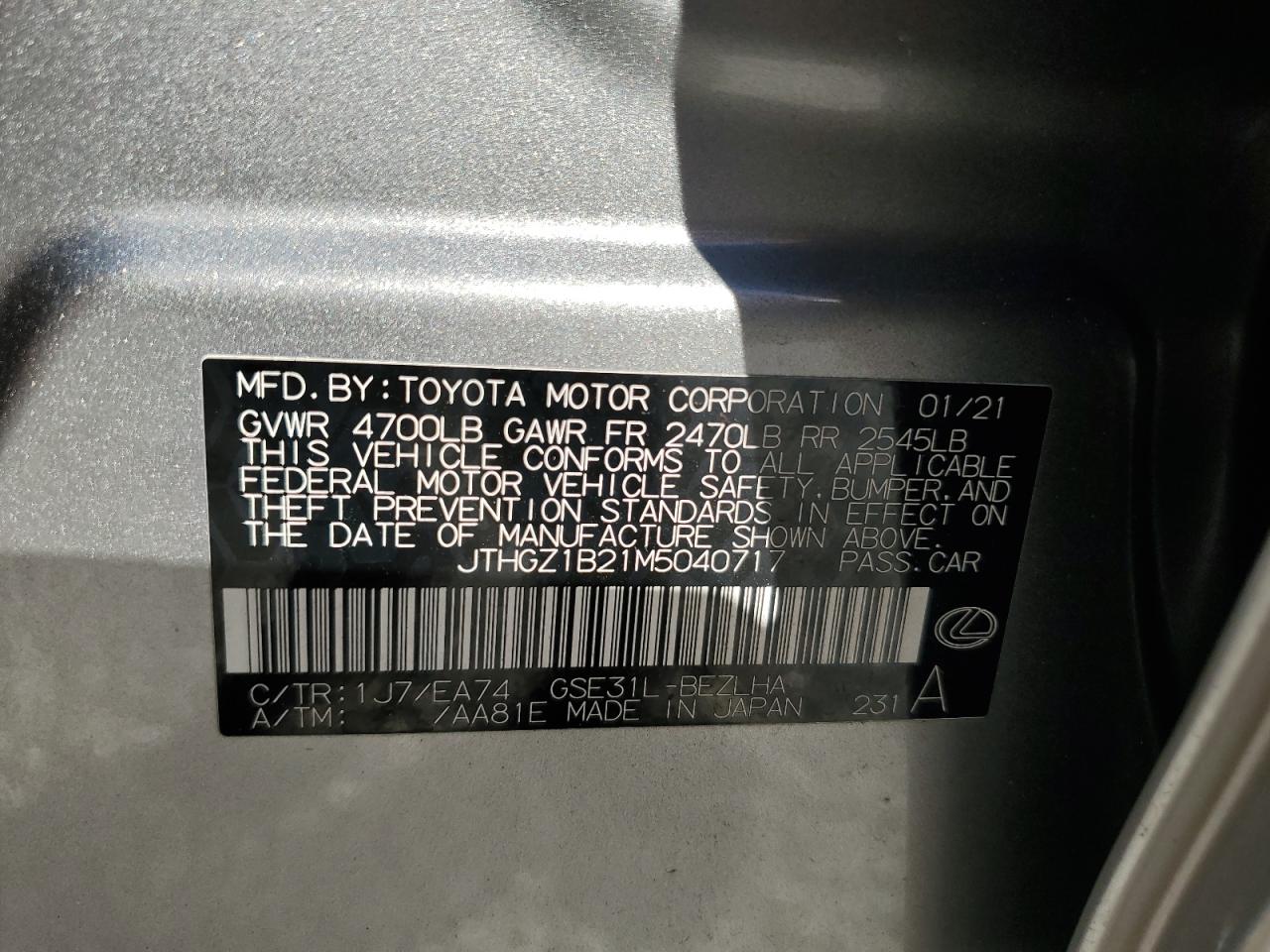 2021 Lexus Is 350 F Sport VIN: JTHGZ1B21M5040717 Lot: 92998995