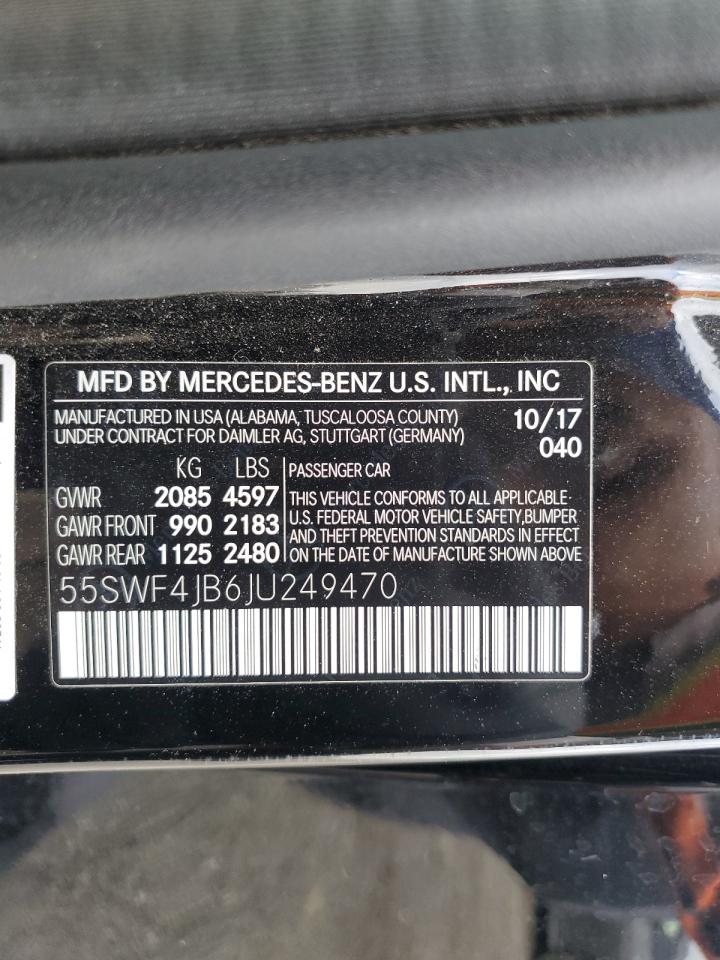 2018 Mercedes-Benz C 300 VIN: 55SWF4JB6JU249470 Lot: 93070125