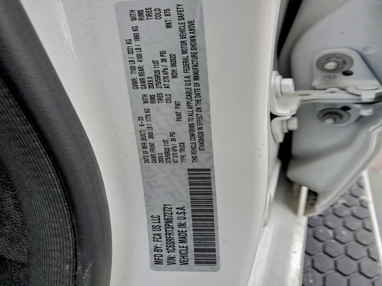 2023 Ram 1500 Laramie VIN: 1C6SRFRT3PN672721 Lot: 93721505