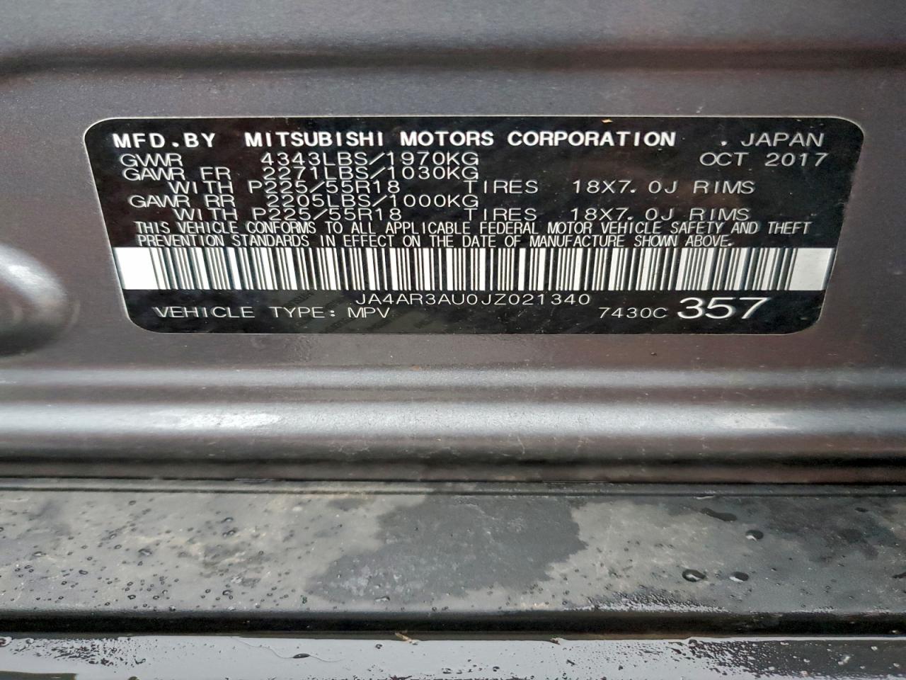 2018 Mitsubishi Outlander Sport Es VIN: JA4AR3AU0JZ021340 Lot: 94272495