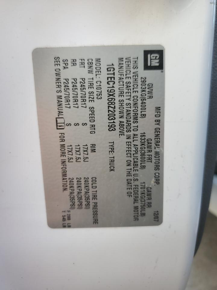 2008 GMC Sierra C1500 VIN: 1GTEC19X68Z203193 Lot: 91412875