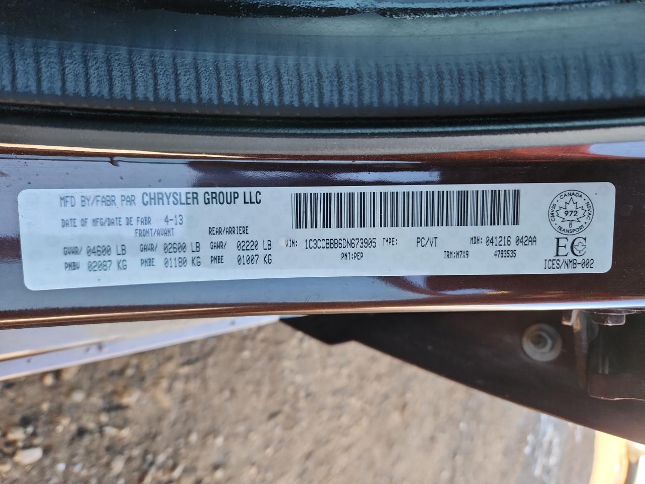 2013 Chrysler 200 Touring VIN: 1C3CCBBB6DN673905 Lot: 93761375