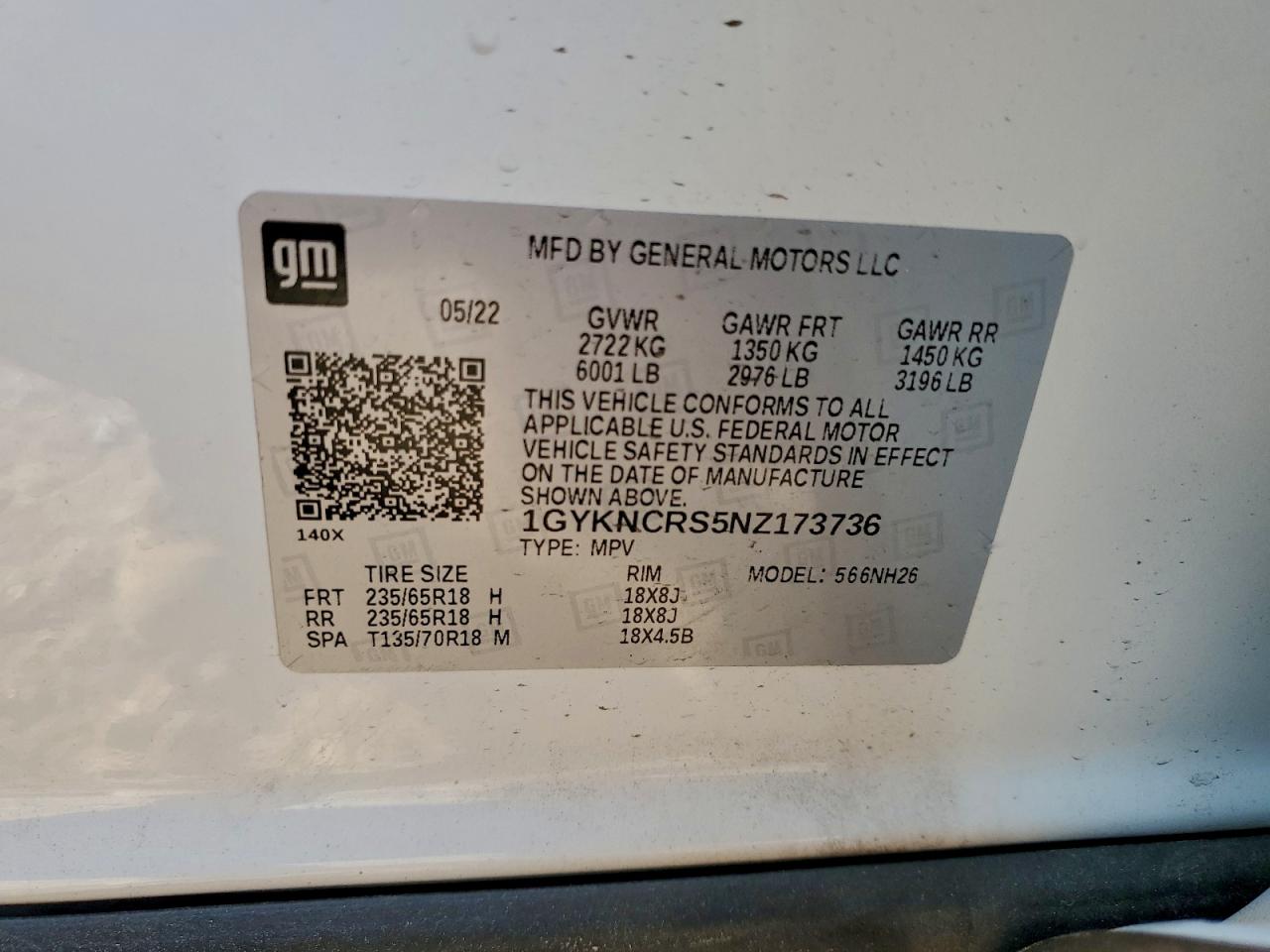 2022 Cadillac Xt5 Premium Luxury VIN: 1GYKNCRS5NZ173736 Lot: 94104795