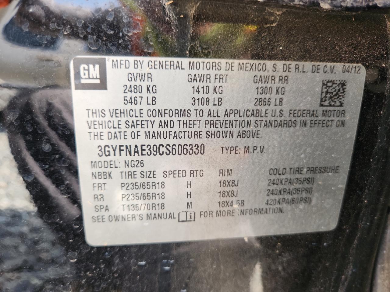 2012 Cadillac Srx Luxury Collection VIN: 3GYFNAE39CS606330 Lot: 93485365