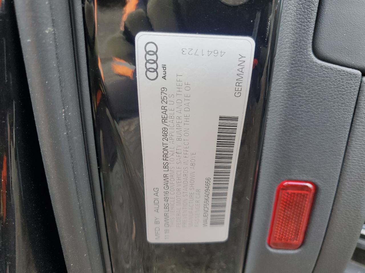 2019 Audi A5 Premium Plus S-Line VIN: WAUENCF55KA094656 Lot: 91984495