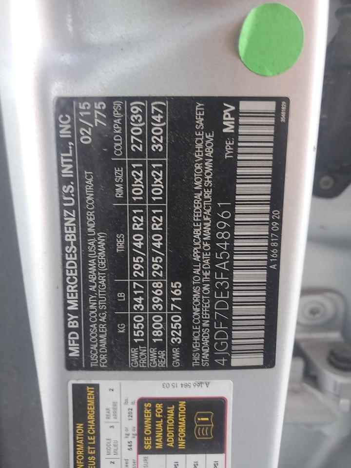 2015 Mercedes-Benz Gl 550 4Matic VIN: 4JGDF7DE3FA548961 Lot: 90863005