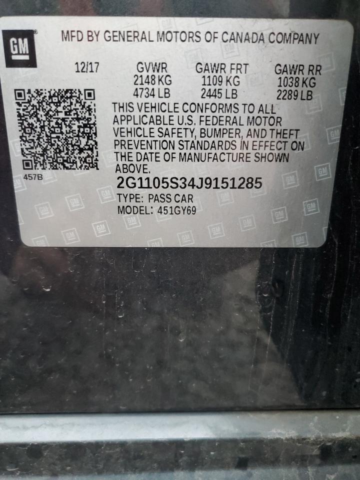 2018 Chevrolet Impala Lt VIN: 2G1105S34J9151285 Lot: 93689195