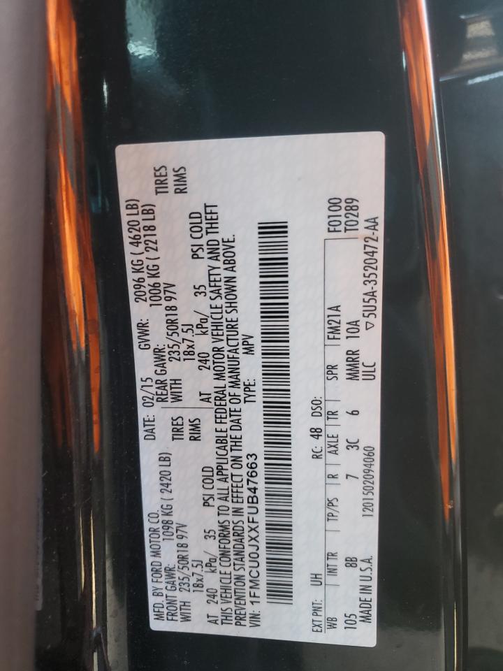 2015 Ford Escape Titanium VIN: 1FMCU0JXXFUB47663 Lot: 92837355