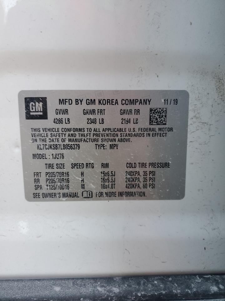 2020 Chevrolet Trax Ls VIN: KL7CJKSB7LB056379 Lot: 93181125