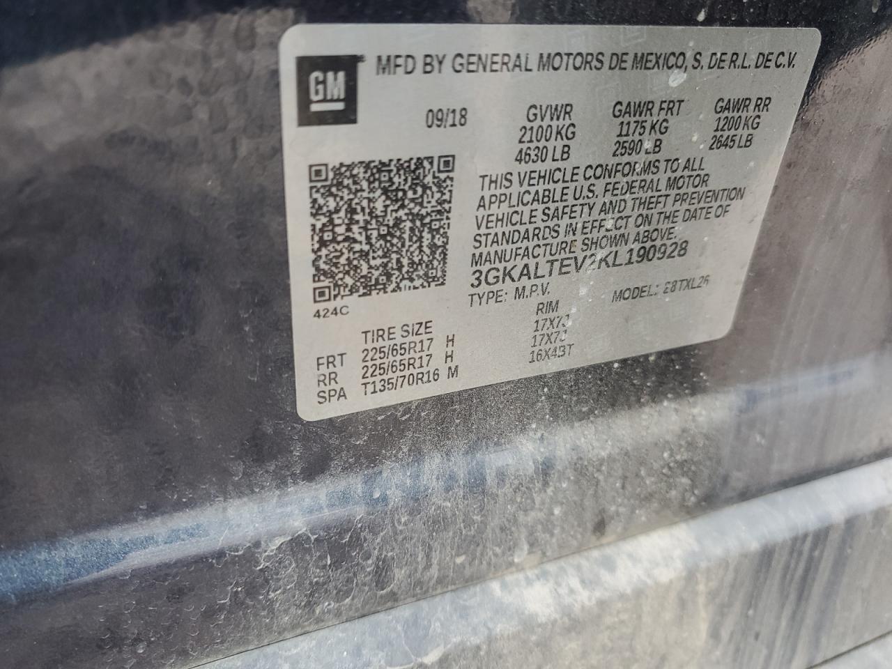 2019 GMC Terrain Sle VIN: 3GKALTEV2KL190928 Lot: 90505465