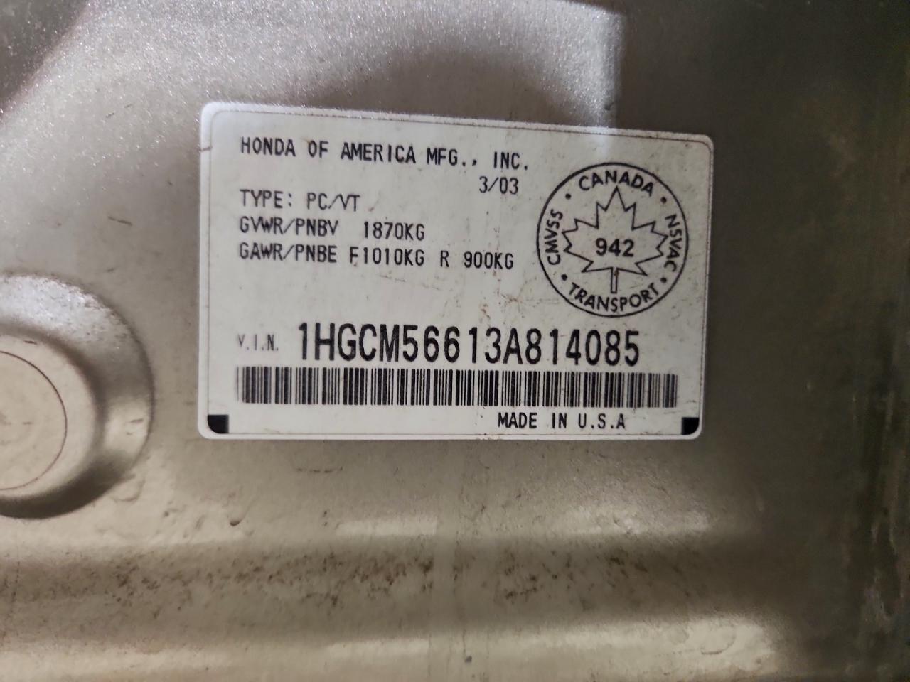 2003 Honda Accord Ex VIN: 1HGCM56613A814085 Lot: 94294245