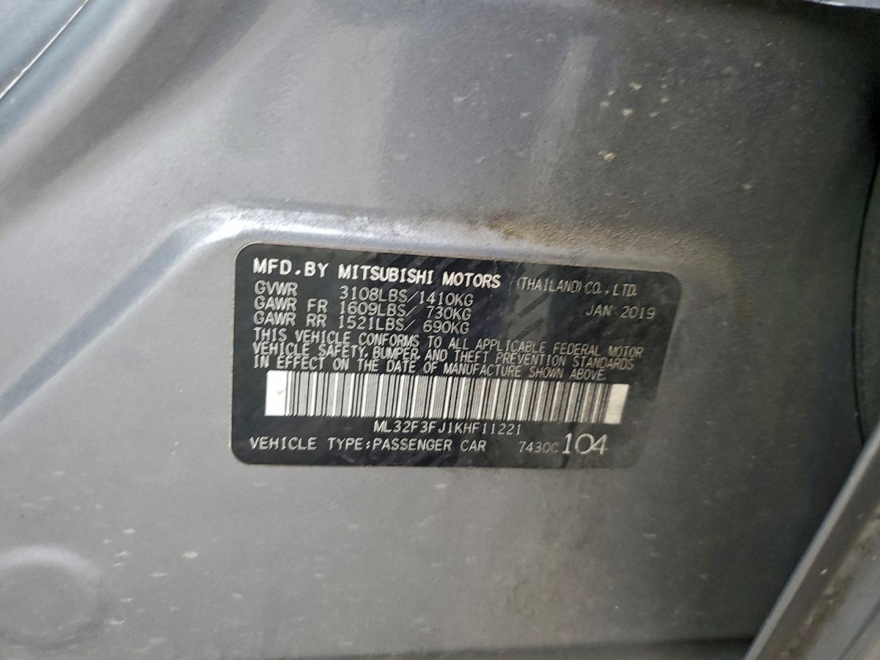 2019 Mitsubishi Mirage G4 Es VIN: ML32F3FJ1KHF11221 Lot: 91856665