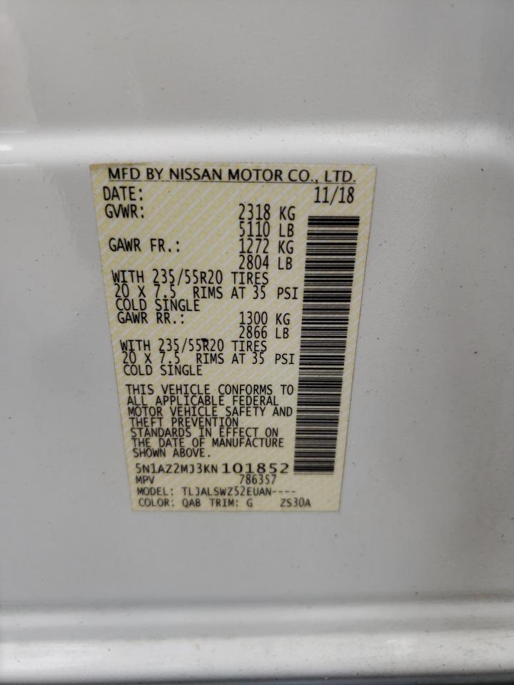 2019 Nissan Murano S VIN: 5N1AZ2MJ3KN101852 Lot: 91514165