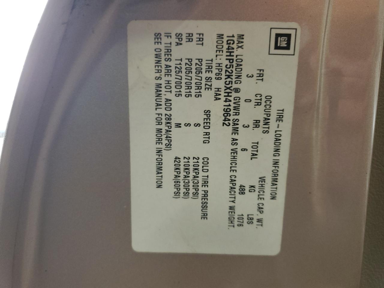 1999 Buick Lesabre Custom VIN: 1G4HP52K5XH419642 Lot: 90937325