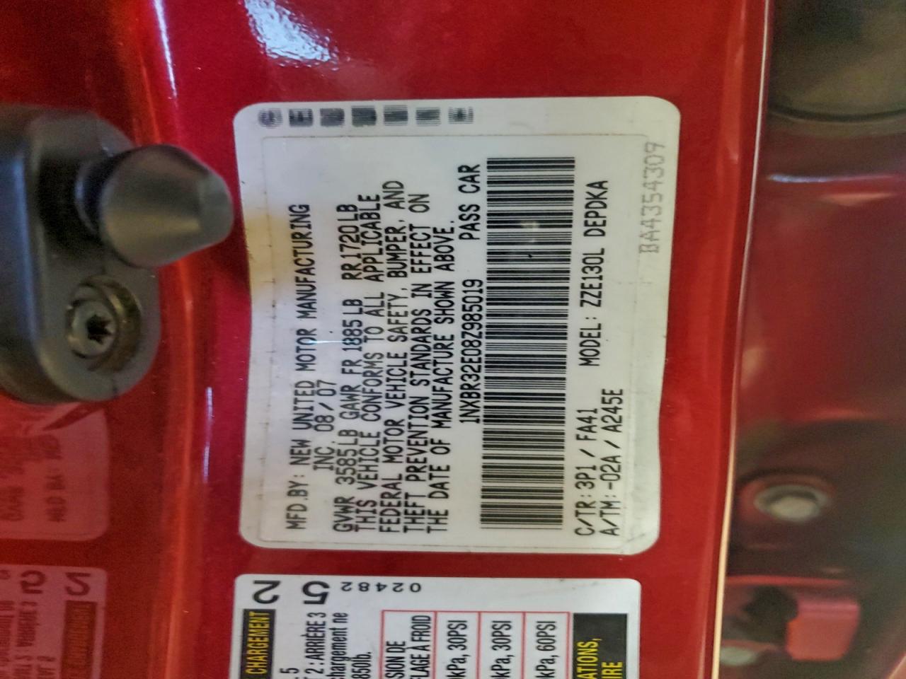 2008 Toyota Corolla Ce VIN: 1NXBR32E08Z985019 Lot: 94662885