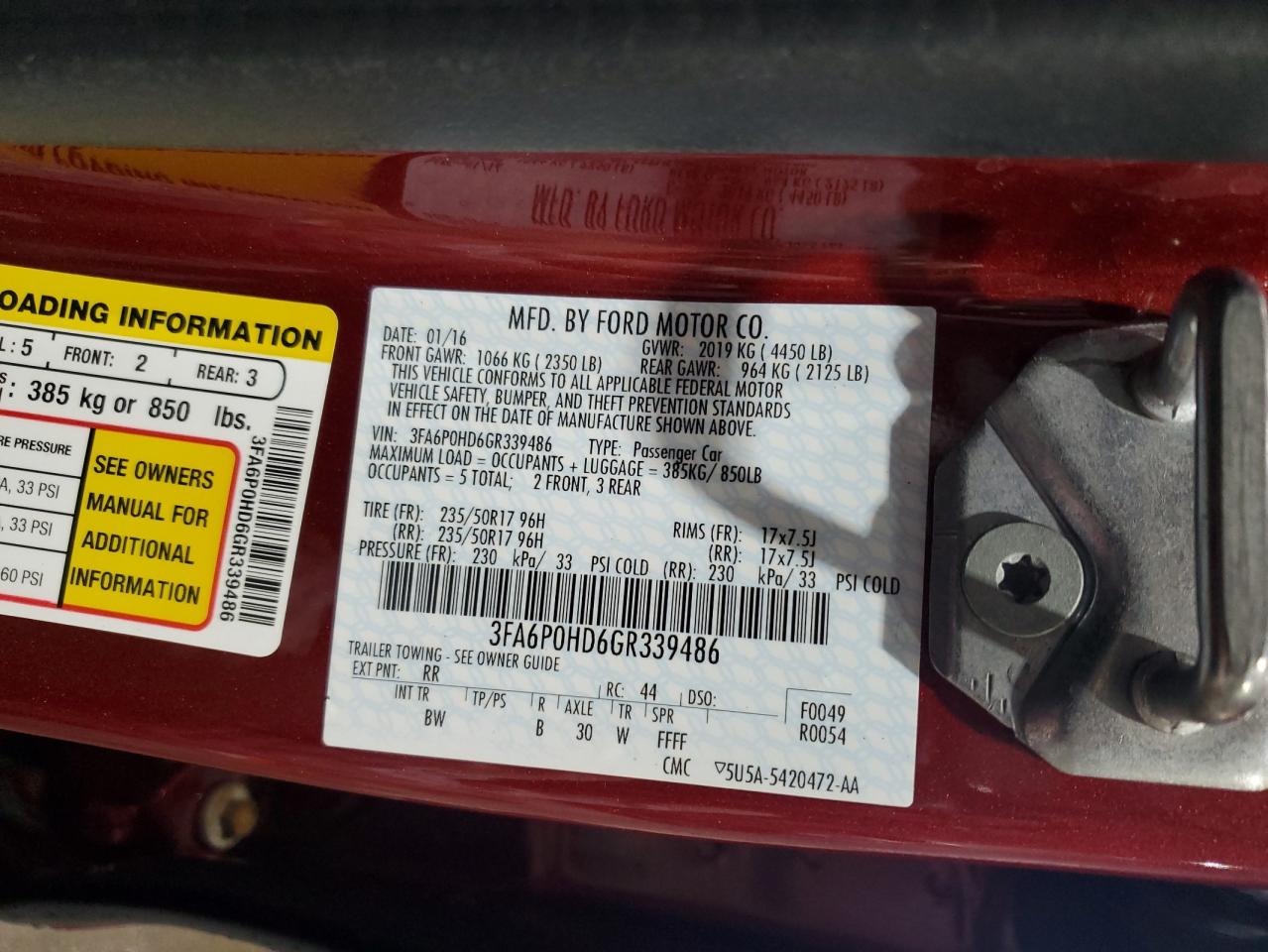 2016 Ford Fusion Se VIN: 3FA6P0HD6GR339486 Lot: 92594205