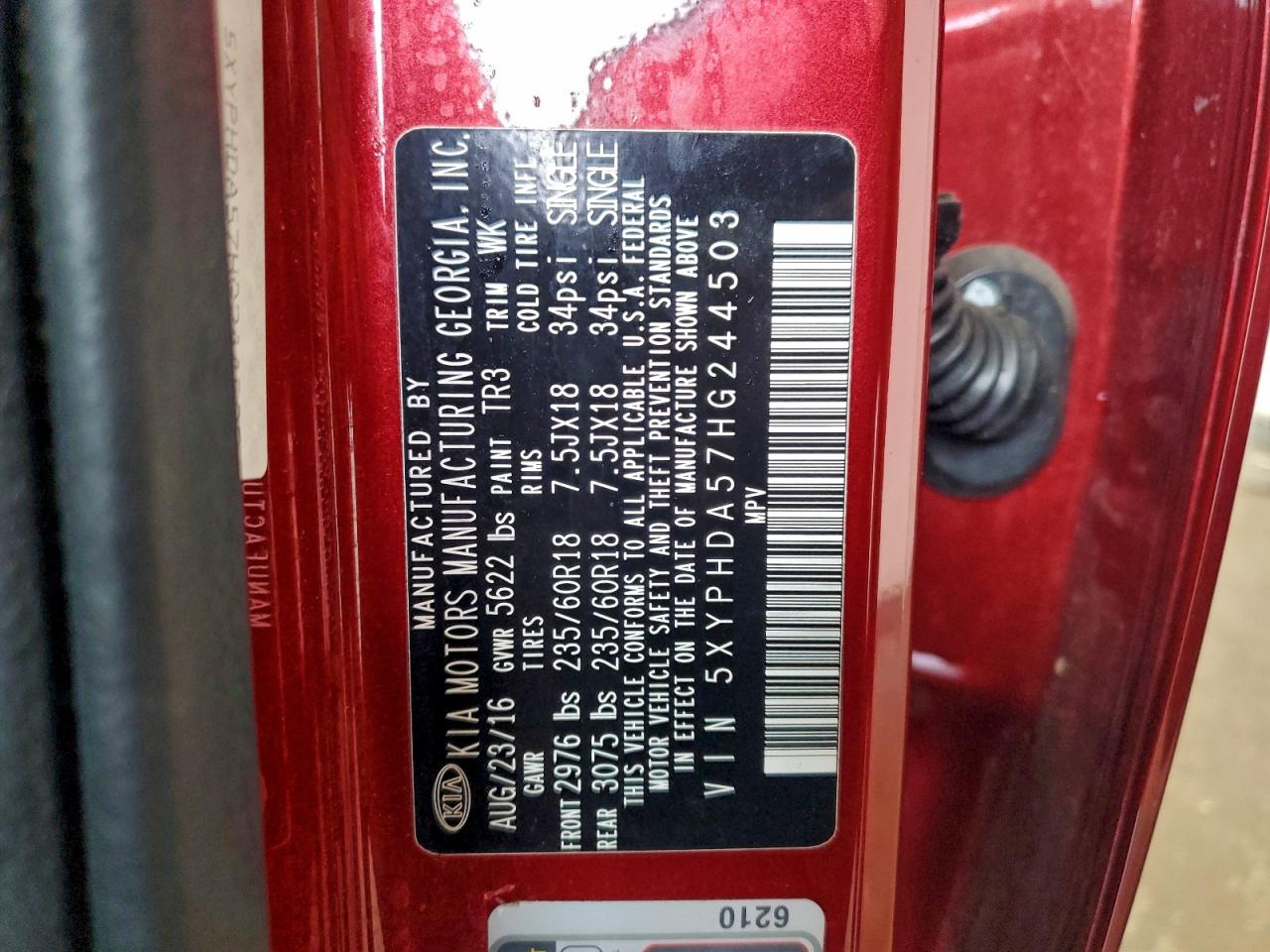 2017 Kia Sorento Ex VIN: 5XYPHDA57HG244503 Lot: 93849195