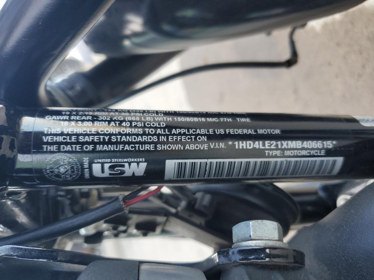 2021 Harley-Davidson Xl883 N VIN: 1HD4LE21XMB406615 Lot: 92813375