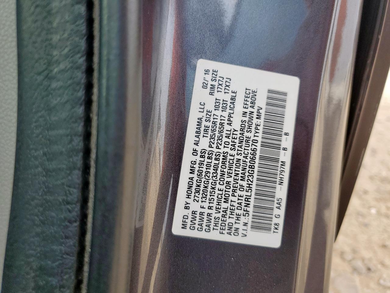 2016 Honda Odyssey Lx VIN: 5FNRL5H23GB066670 Lot: 93554965