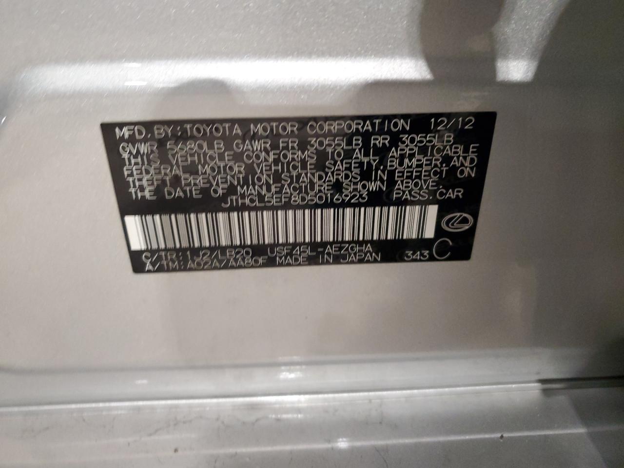 2013 Lexus Ls 460 VIN: JTHCL5EF8D5016923 Lot: 92201215