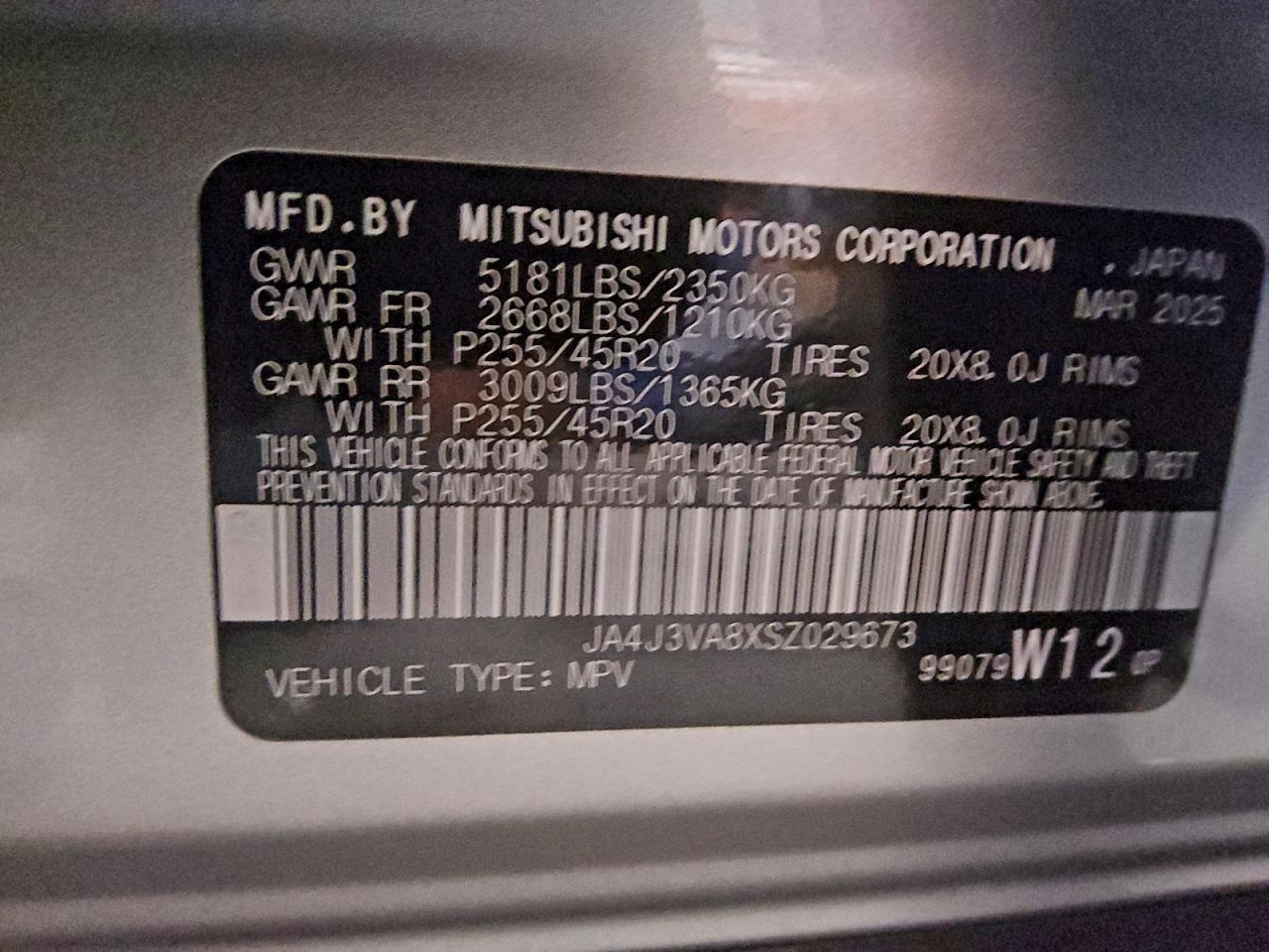 2025 Mitsubishi Outlander Se VIN: JA4J3VA8XSZ029673 Lot: 93854815