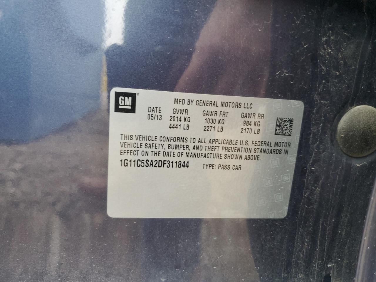 2013 Chevrolet Malibu 1Lt VIN: 1G11C5SA2DF311844 Lot: 93375765