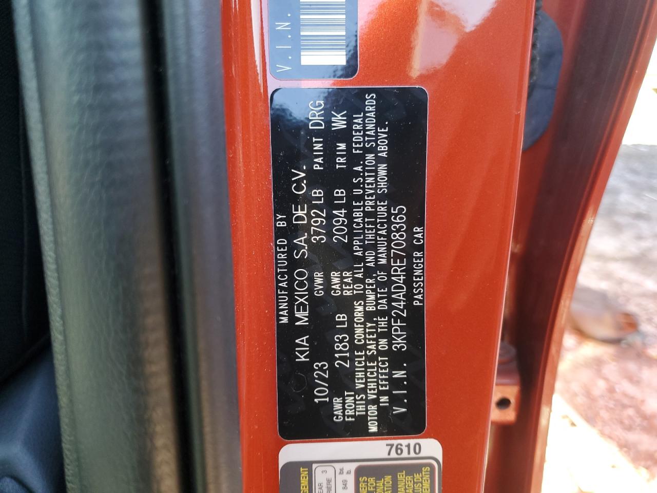 2024 Kia Forte Lx VIN: 3KPF24AD4RE708365 Lot: 90824325