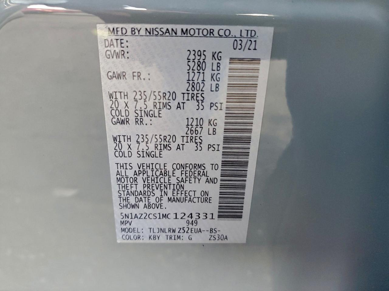 2021 Nissan Murano Sl VIN: 5N1AZ2CS1MC124331 Lot: 94306445