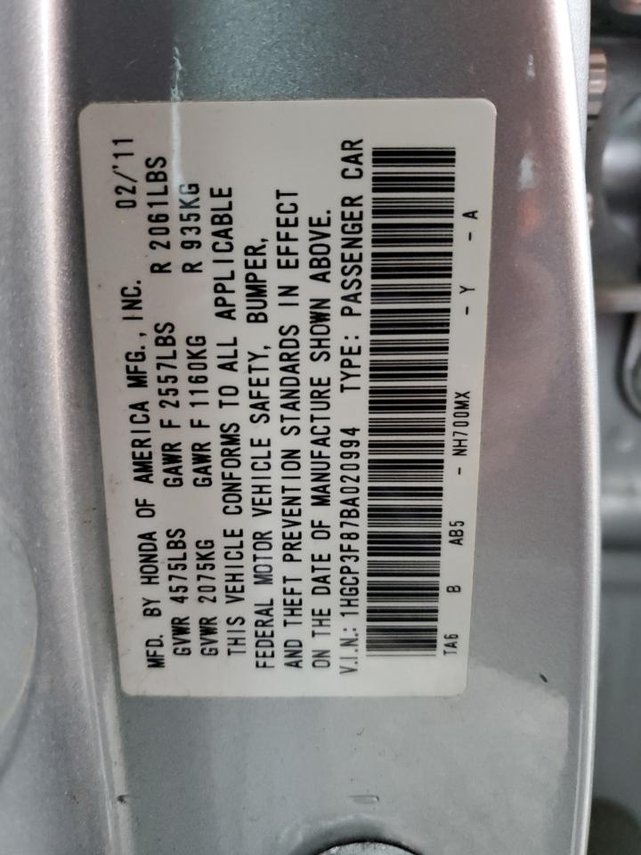 2011 Honda Accord Exl VIN: 1HGCP3F87BA020994 Lot: 93978665