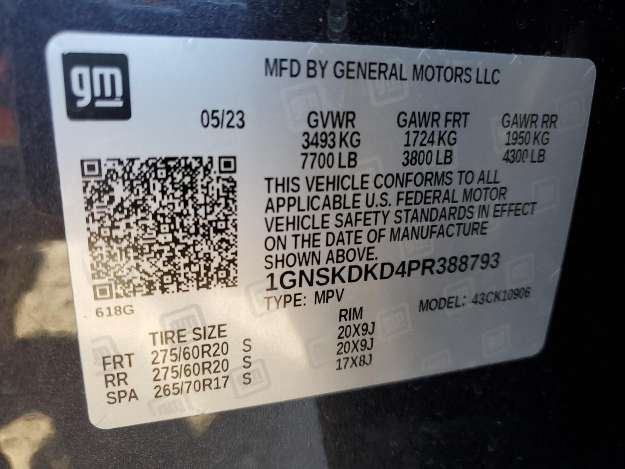 2023 Chevrolet Suburban K1500 Z71 VIN: 1GNSKDKD4PR388793 Lot: 91909165