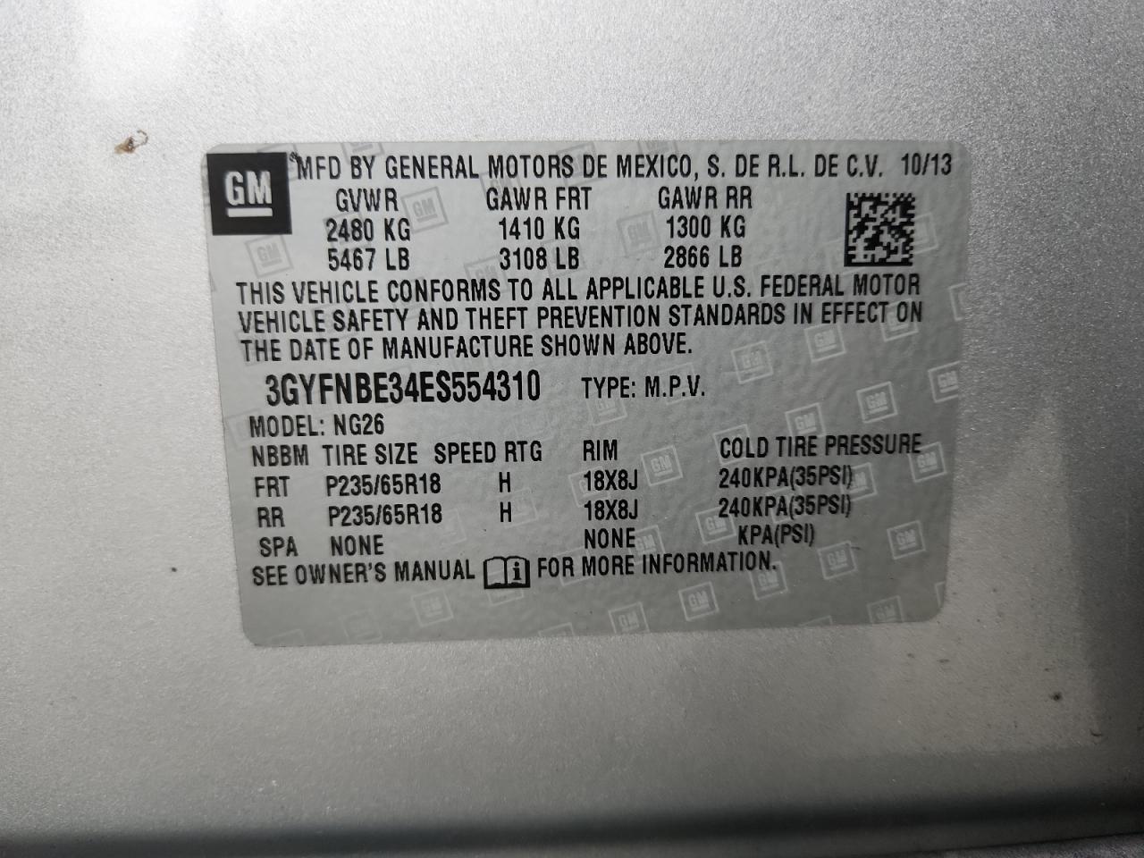 2014 Cadillac Srx Luxury Collection VIN: 3GYFNBE34ES554310 Lot: 92098135