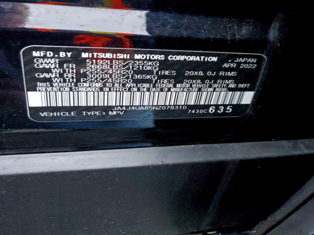 2022 Mitsubishi Outlander Se VIN: JA4J4UA85NZ078310 Lot: 94178715