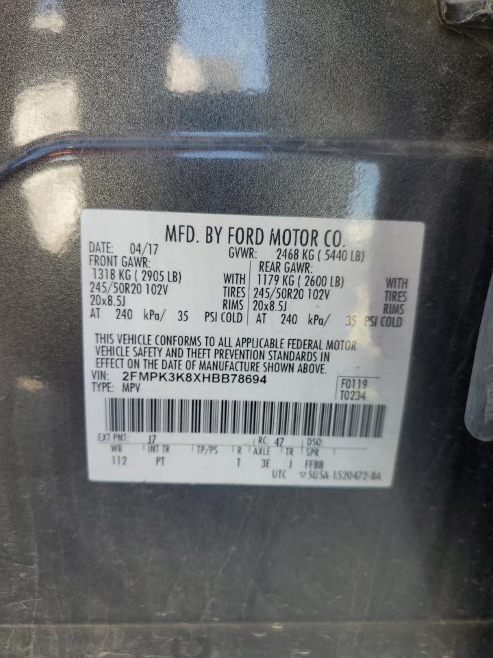 2017 Ford Edge Titanium VIN: 2FMPK3K8XHBB78694 Lot: 92397765